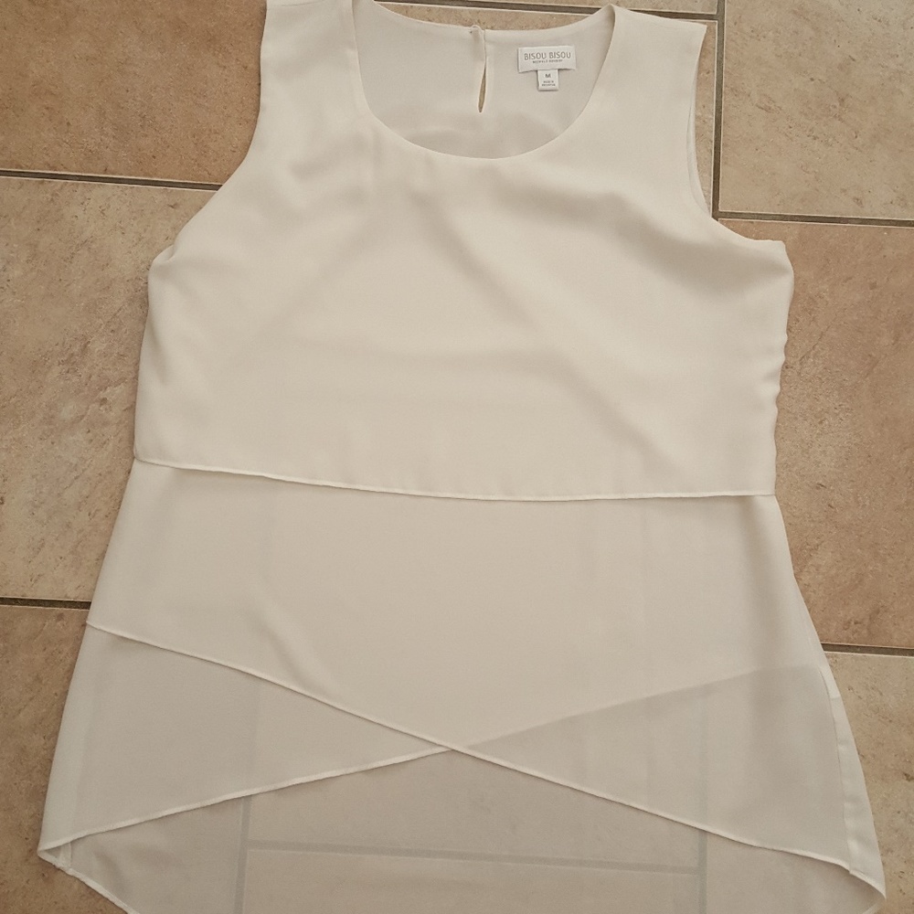 Bisou Bisou semi sheer-hi-low-sleeveless-layer top